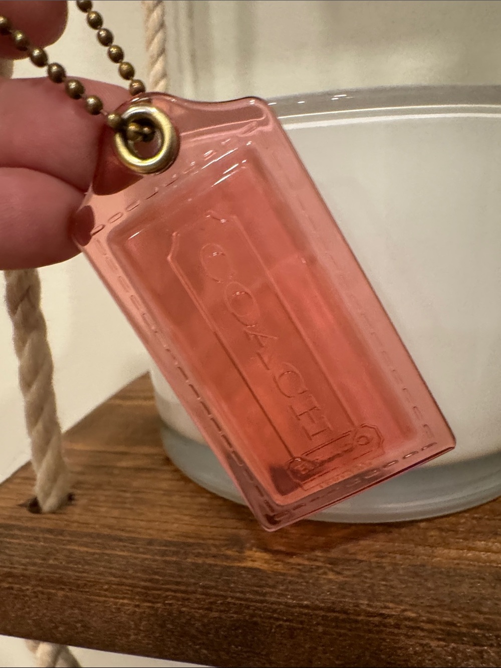 Coach Pink Poopy Transparent Acrylic Hangtag with brass chain